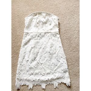 Forever 21 Strapless white lace dress, bridal, wedding, bachelorette.